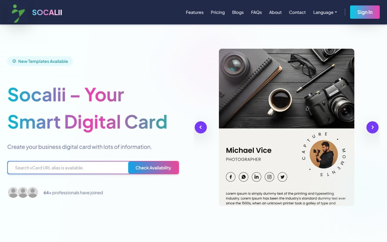 Socalii — A smart digital business card platform with NFC — your card in one tap.
